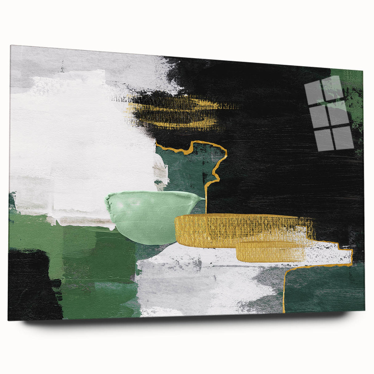 Abstract wall art print showcasing vibrant colors and dynamic shapes, ideal for modern home decor, framed for an eye-catching display.