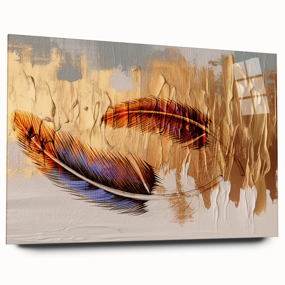 Abstract canvas artwork showcasing vibrant geometric patterns in shades of blue, orange, and yellow, ideal for modern home decor, enhancing any living space.
