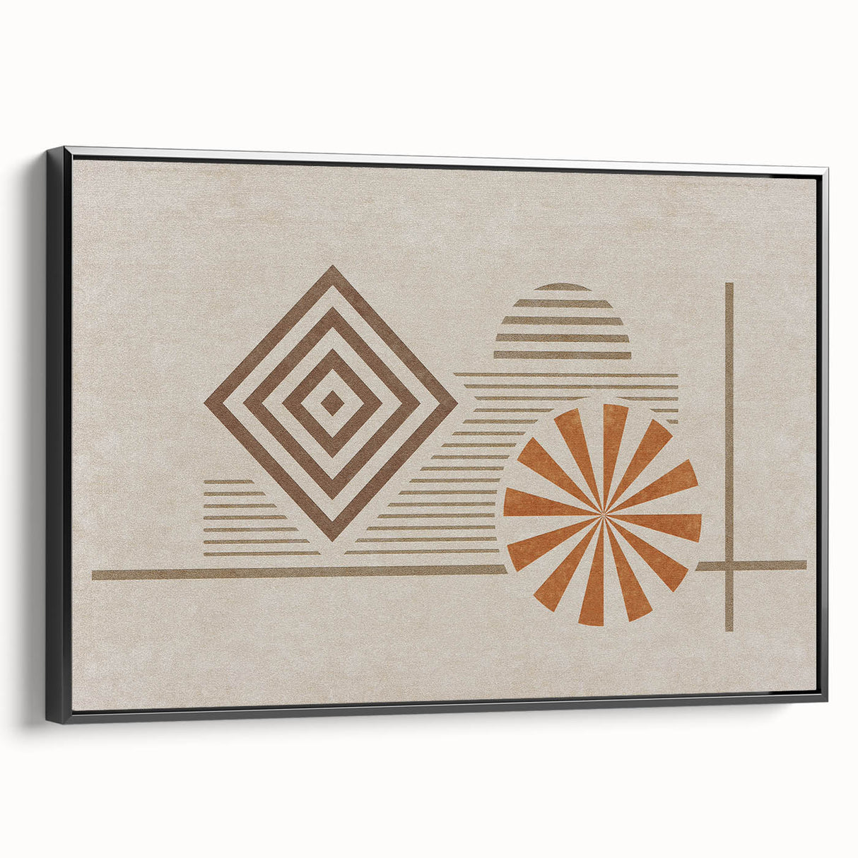Abstract wall art canvas print showcasing vibrant colors and dynamic shapes, perfect for modern decor, displayed against a neutral background.