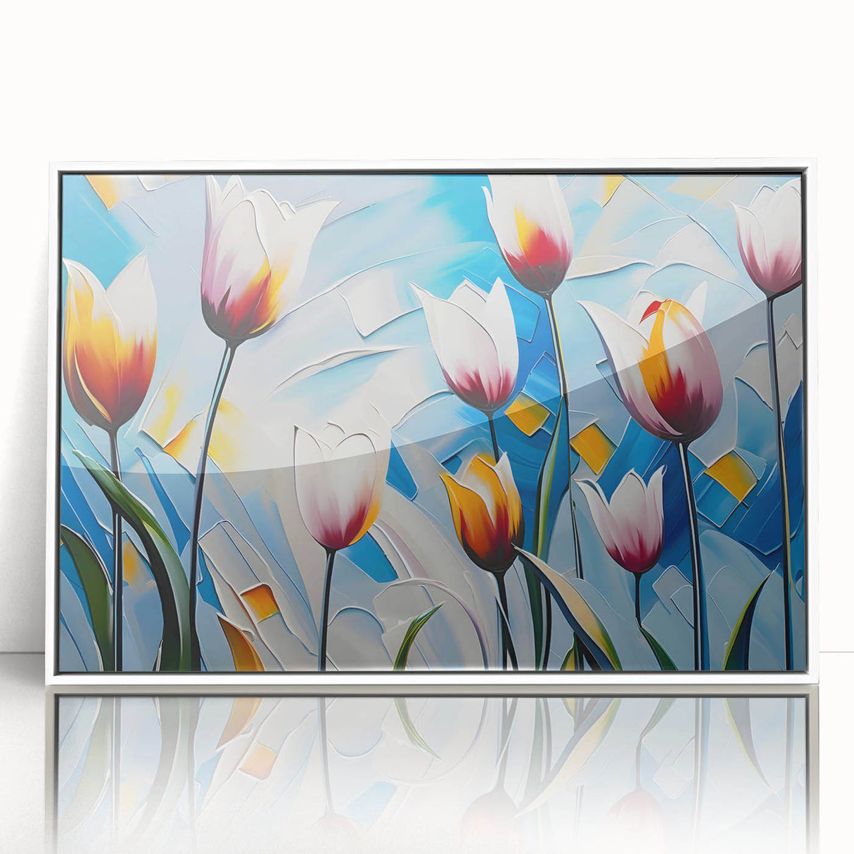 Vibrant floral canvas print showcasing a detailed arrangement of colorful flowers in various shades, ideal for home decor or art enthusiasts. Perfect for adding a touch of nature-inspired elegance to any space.