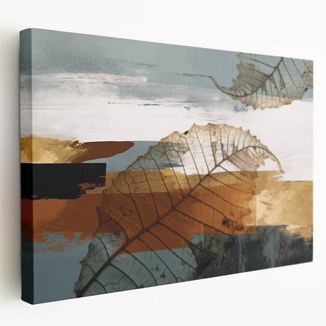 Abstract canvas wall art featuring vibrant strokes and lines in shades of blue, orange, and yellow, displayed in a side view, ideal for modern decor.