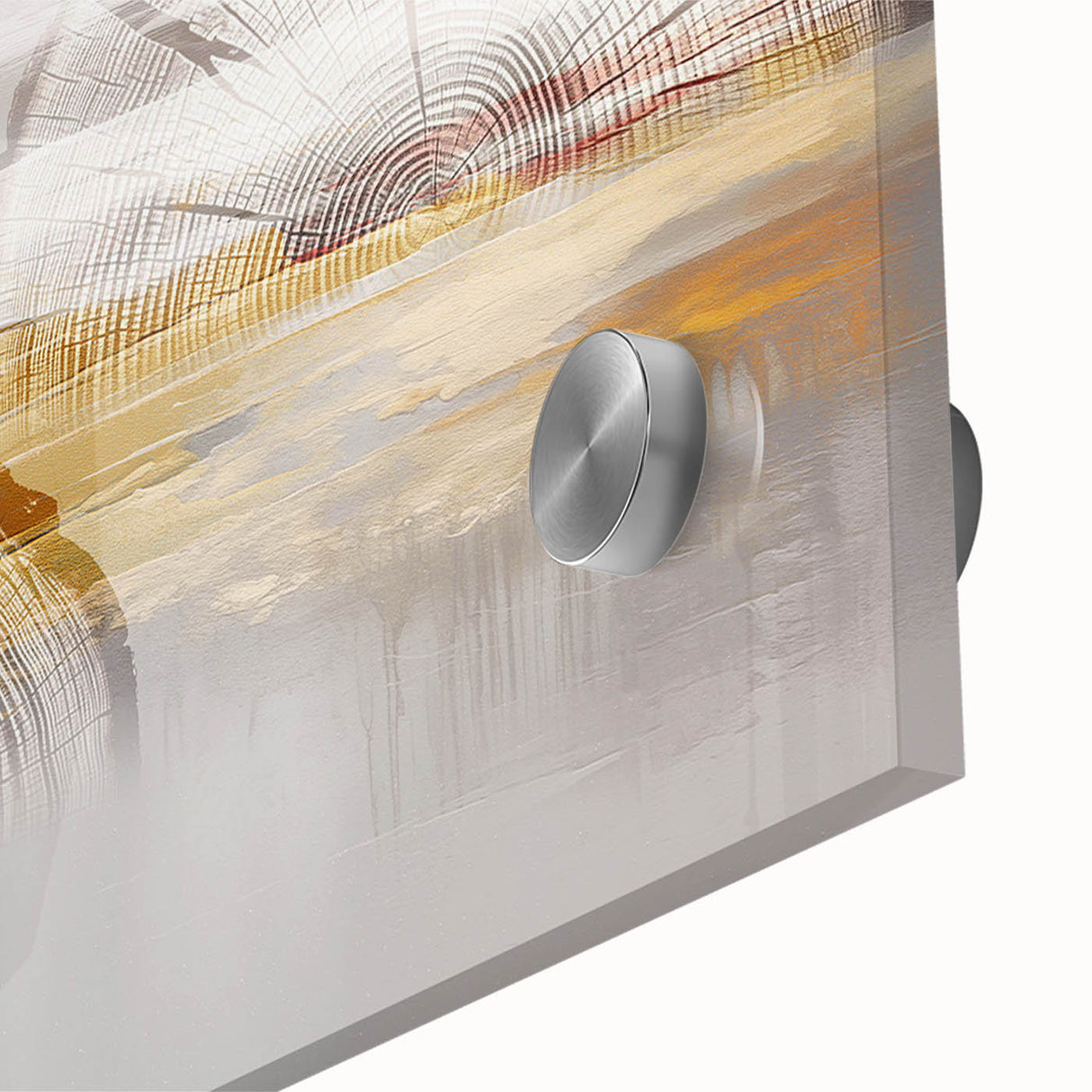 Close-up of an abstract wall art design showcasing colorful strokes and lines on acrylic glass, perfect for modern decor enthusiasts.