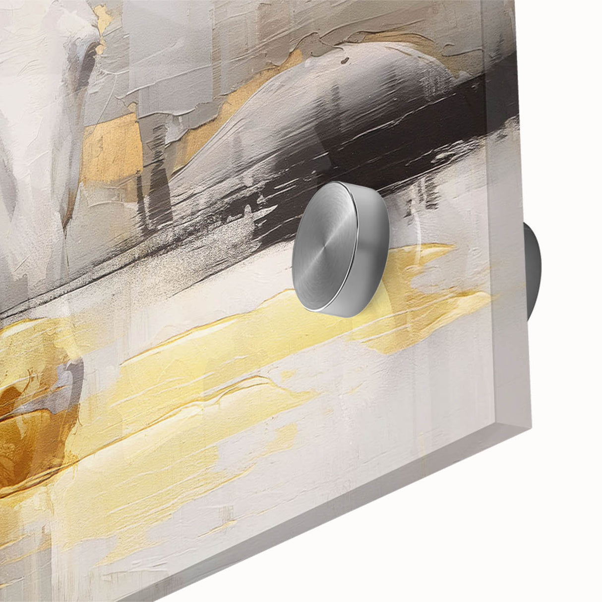 Abstract wall art design showcasing vibrant strokes and lines in a blend of bold colors, displayed on acrylic glass, perfect for modern home decor.