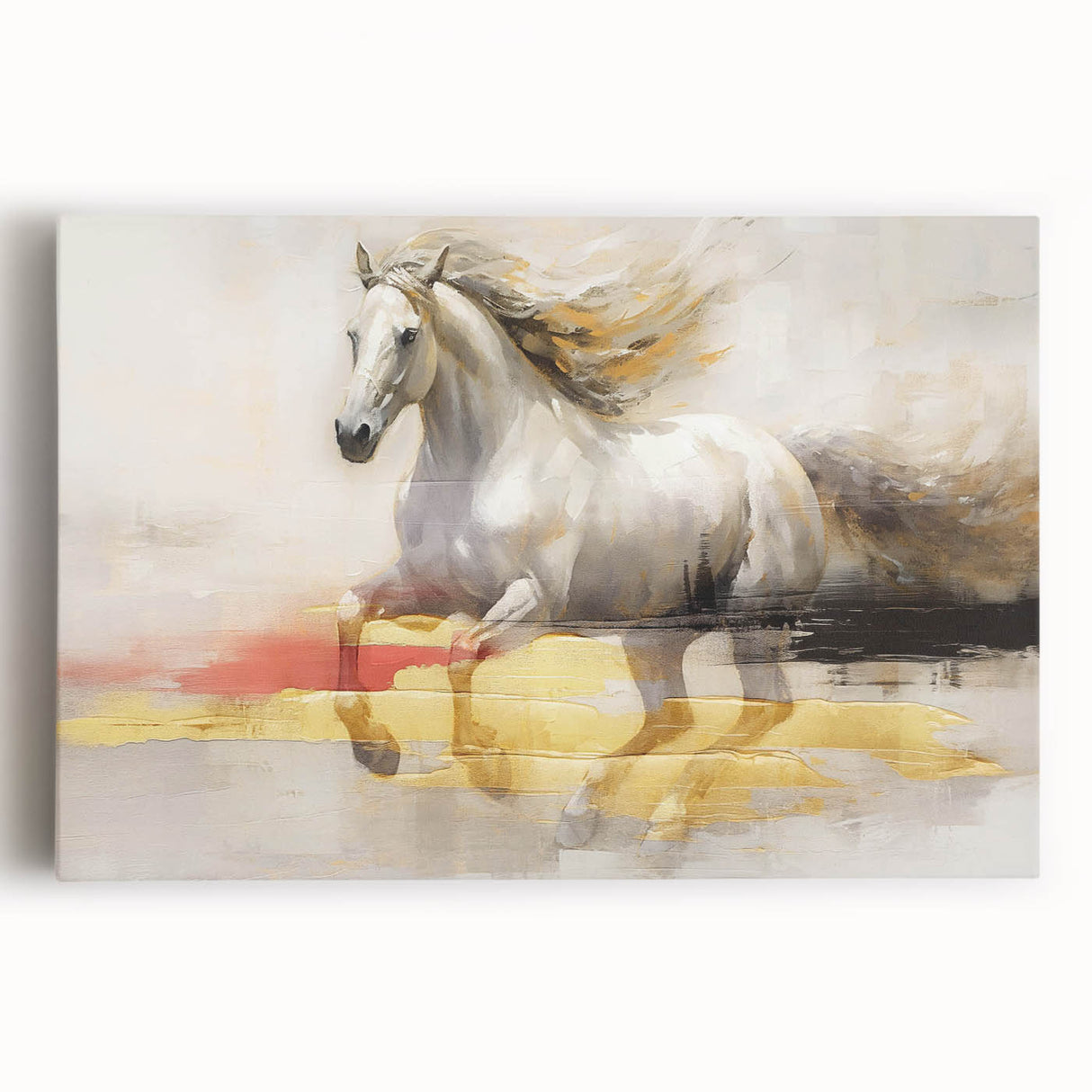 Abstract canvas wall art featuring dynamic strokes and lines in a vibrant color palette of blues, yellows, and reds, perfect for modern home decor.