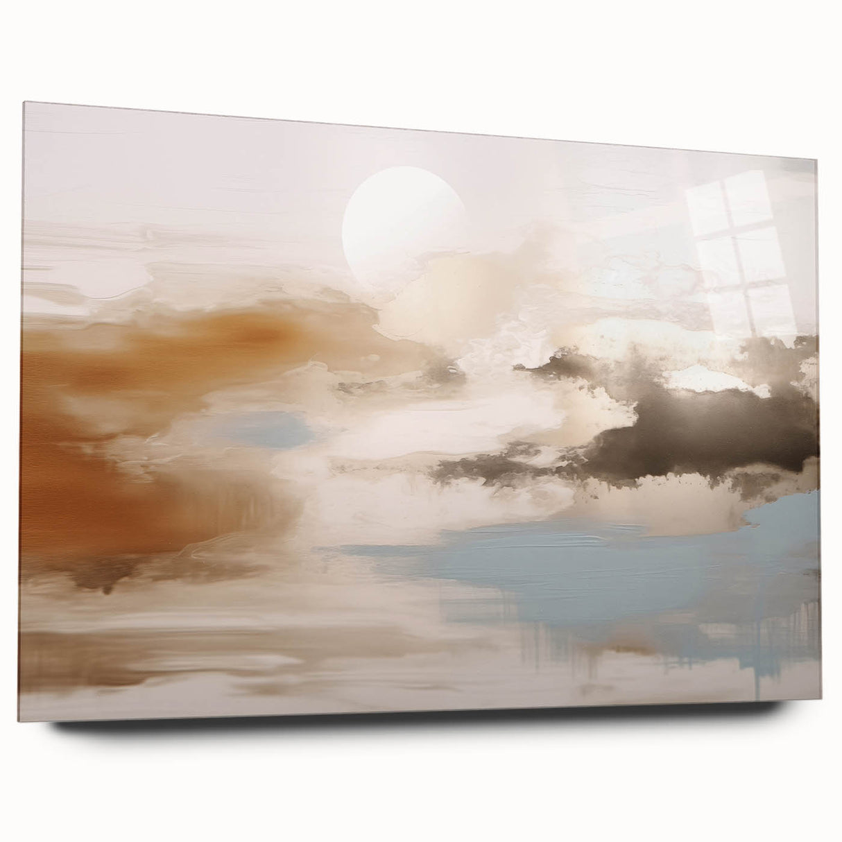 Abstract wall art print showcasing vibrant strokes and lines in an array of colors, displayed in a sleek acrylic frame, emphasizing contemporary decor style.