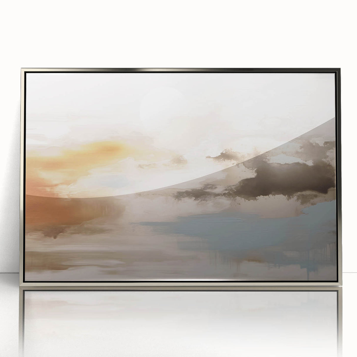 Framed wall art featuring abstract strokes and lines in silver and gray tones, ideal for modern decor. Adds a sophisticated touch to any room with its sleek design.