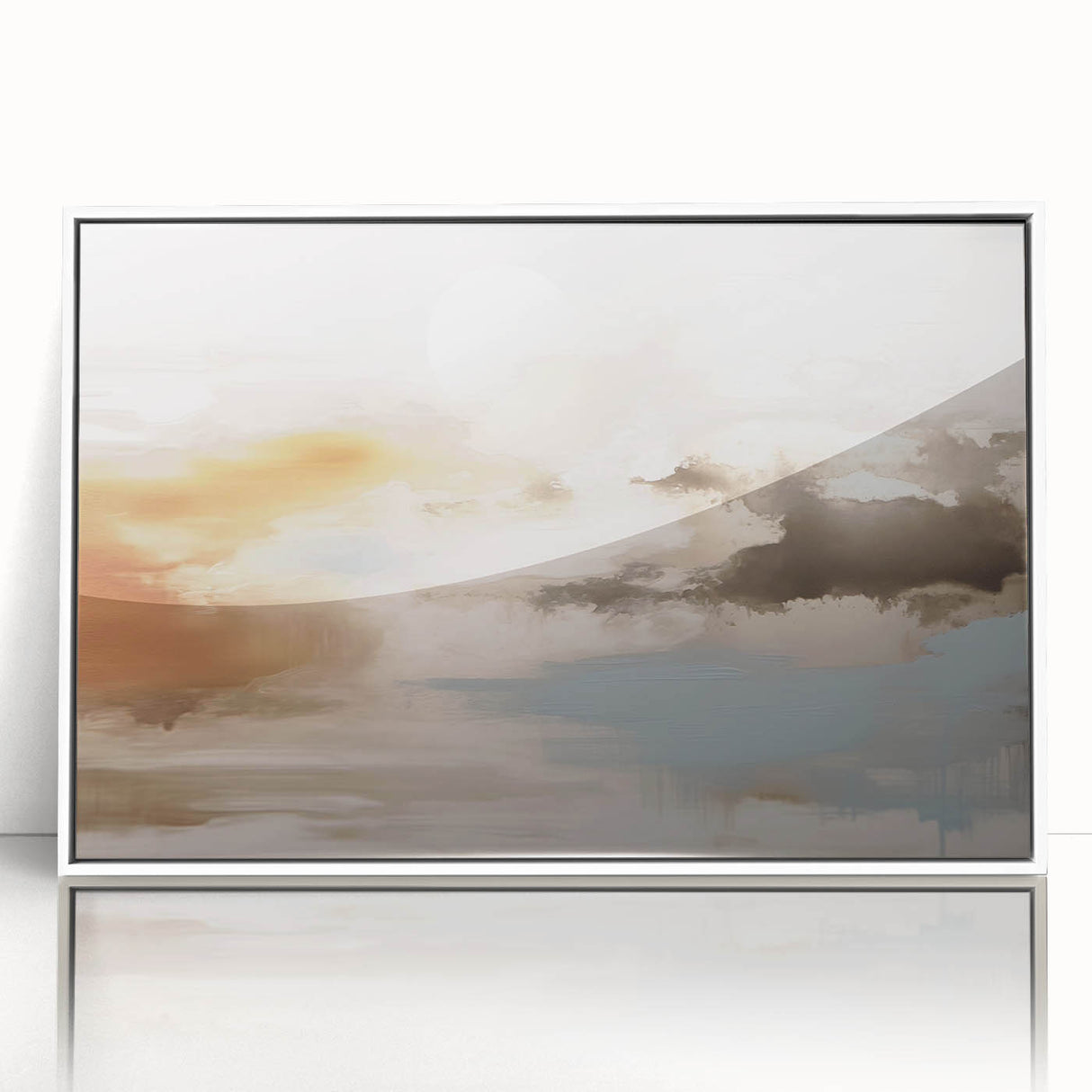 Framed wall art featuring an abstract design with colorful strokes and lines on a white background, perfect for modern home decor. Ideal for adding a pop of color to any room.