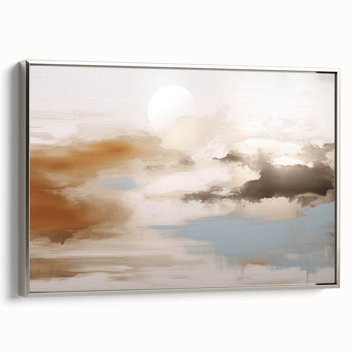 Framed canvas wall art showcasing an abstract design of silver strokes and lines, set in a sleek frame, perfect for modern decor and artistic ambiance.