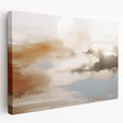 Abstract canvas wall art featuring vibrant strokes and lines in shades of blue, orange, and green, showcasing a modern artistic design ideal for contemporary home decor. The canvas is stretched on a wooden frame, emphasizing its textured finish and depth.