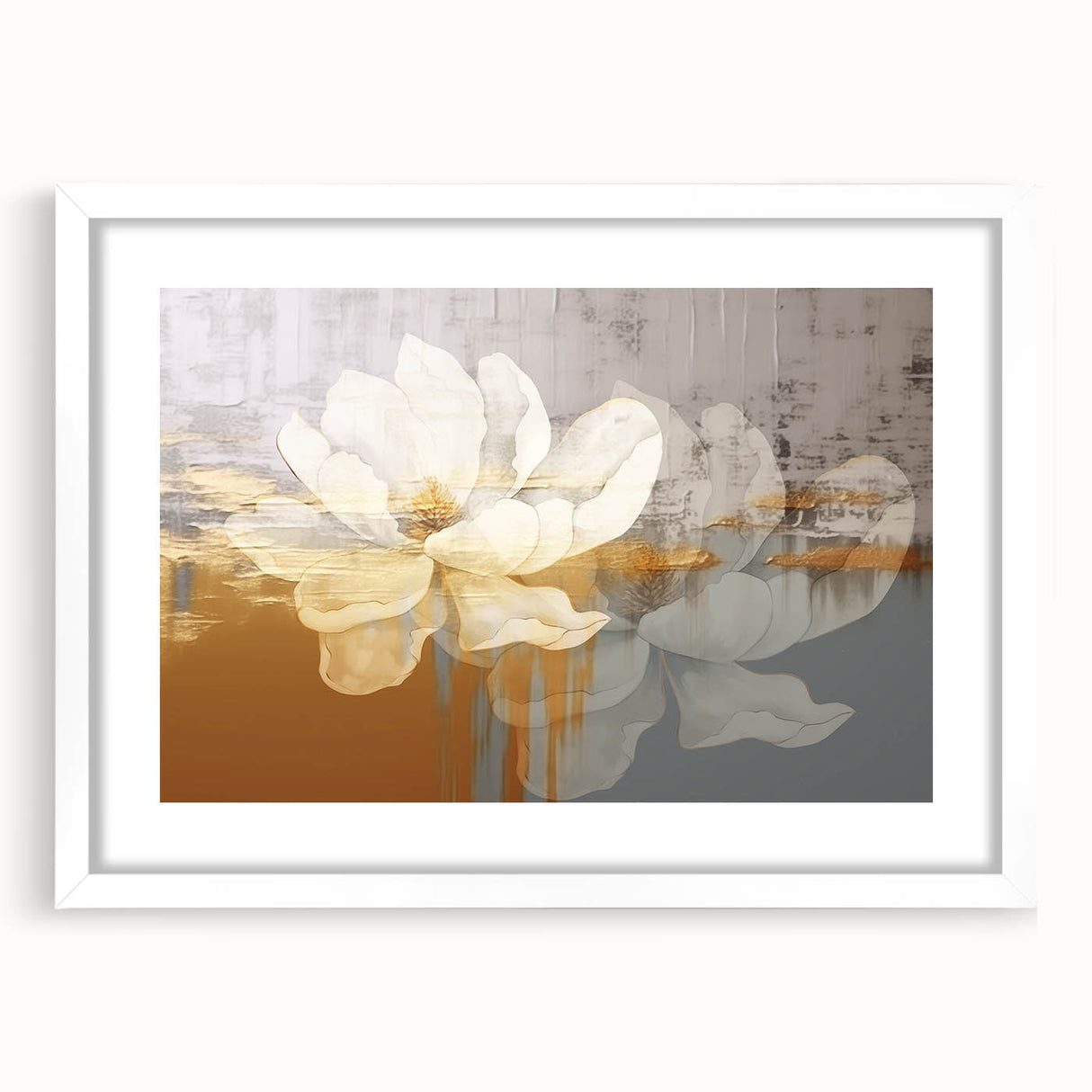 Abstract wall art print featuring dynamic strokes and lines in a minimalist design, framed with a white mat, ideal for modern interior decor.