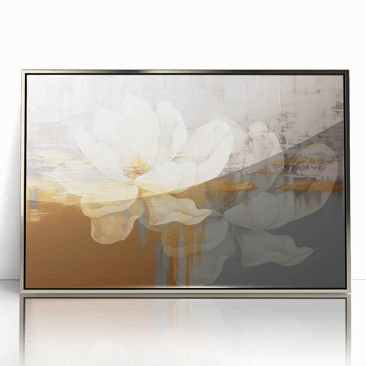 Framed abstract wall art featuring a modern design with silver accents, showcasing intricate strokes and lines, perfect for contemporary home decor.
