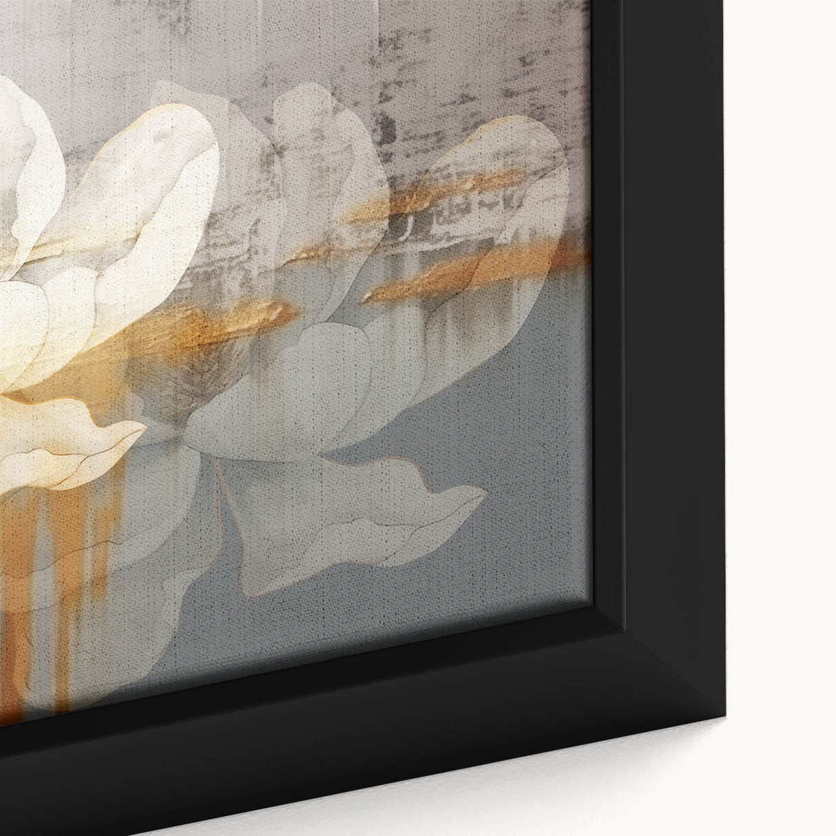 Close-up of a framed canvas artwork showcasing an abstract design with colorful strokes and lines, perfect for modern home decor and artistic statement pieces.