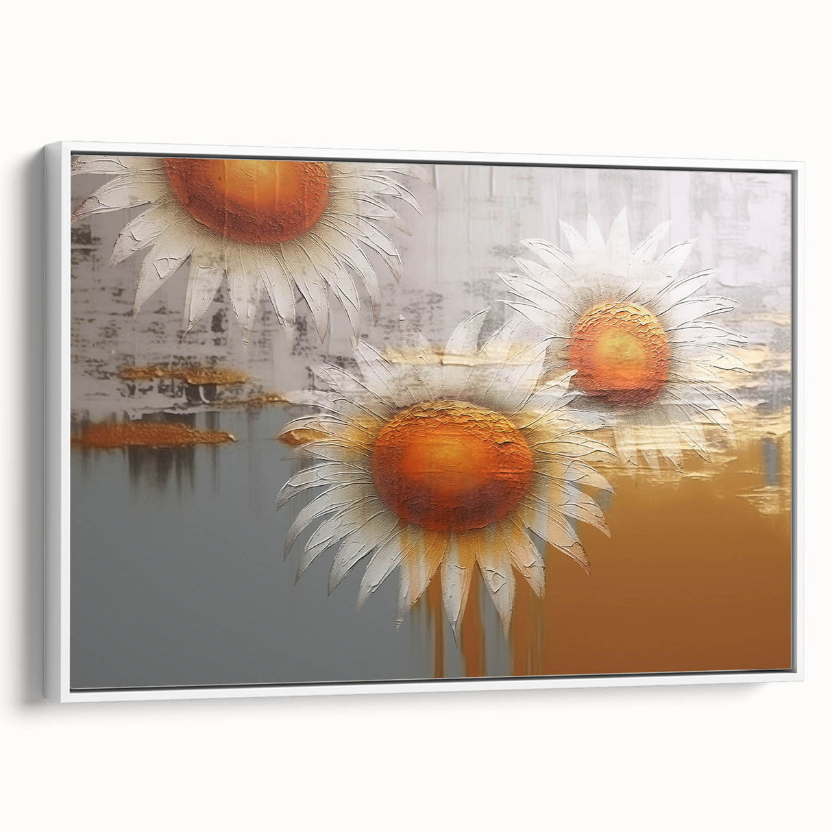 Framed canvas artwork showcasing an abstract design of colorful strokes and lines, featuring a sleek white frame, ideal for modern home decor.