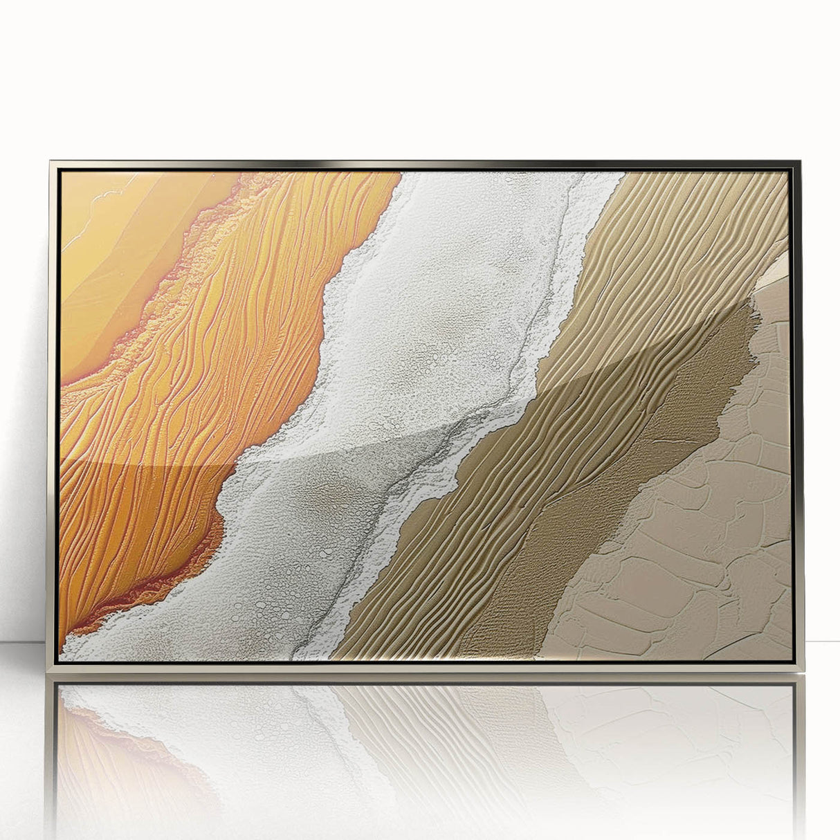 Framed acrylic wall art featuring an abstract design of strokes and lines in silver tones, ideal for modern home decor and artistic interiors.