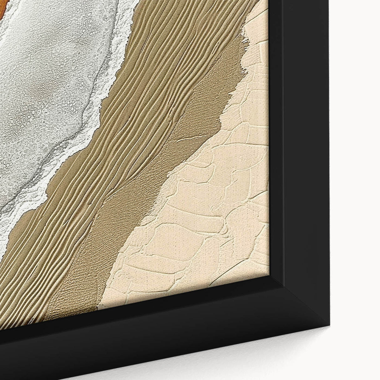 Close-up of a framed canvas wall art piece showcasing an abstract design with colorful strokes and lines, perfect for modern home decor.