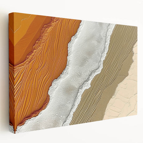 Stretched canvas wall art showcasing an abstract design of colorful strokes and lines, perfect for modern home decor. Features a side view highlighting its vibrant colors and texture.