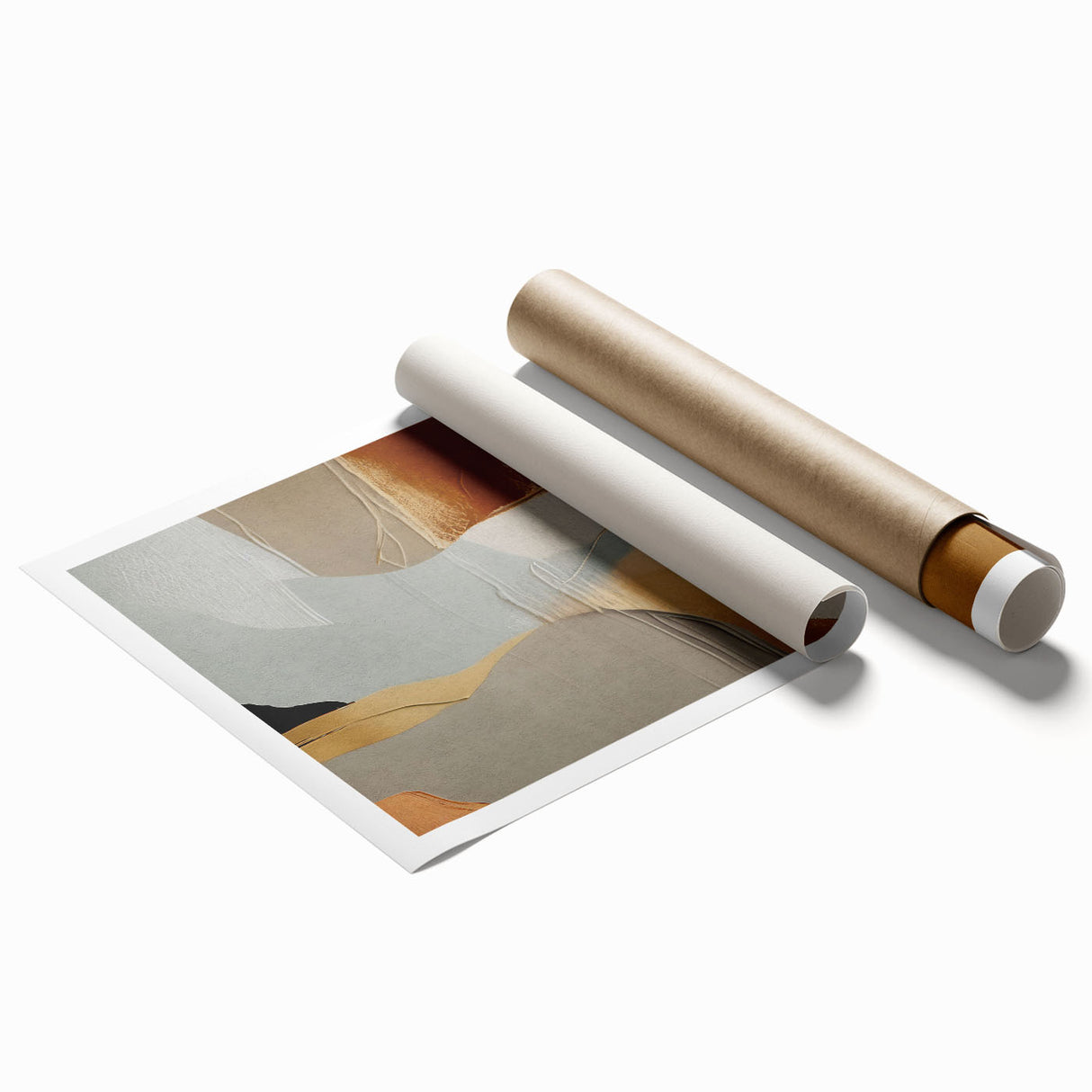 Abstract wall art print featuring dynamic strokes and lines in vibrant colors, showcasing a contemporary design perfect for modern decor, rolled and ready for framing.
