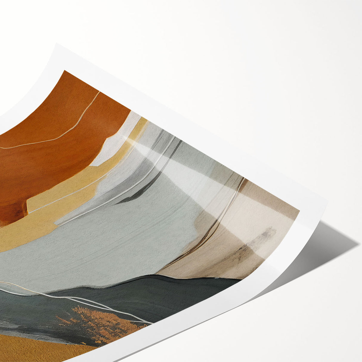 Abstract strokes and lines design in vibrant colors, showcasing a modern artistic style on a rolled print, ideal for contemporary home decor and wall art collections.