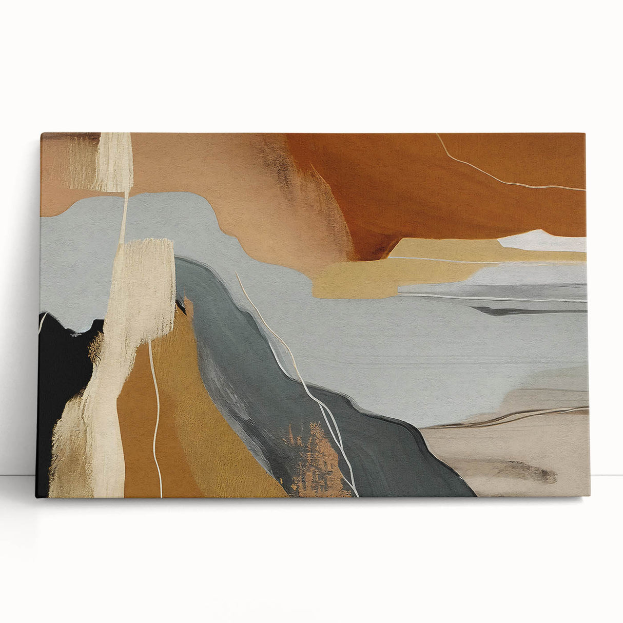 Abstract strokes and lines design on stretched canvas, showcasing a modern artistic wall art collection in vibrant colors, perfect for contemporary decor.