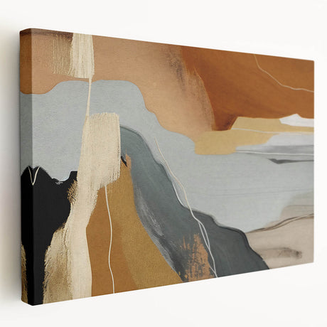 Stretched canvas wall art showcasing an abstract design with vibrant strokes and lines in shades of blue, orange, and yellow, ideal for modern decor.