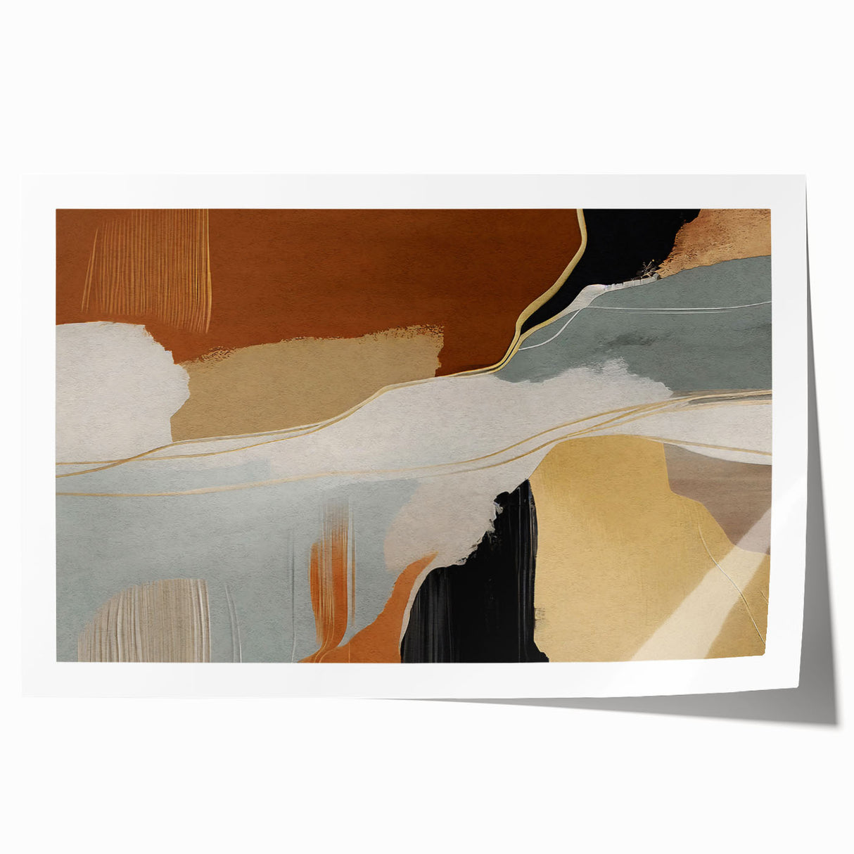 Abstract wall art print showcasing dynamic strokes and lines in a vibrant color palette, perfect for modern decor. This rolled canvas design adds a contemporary touch to any space.