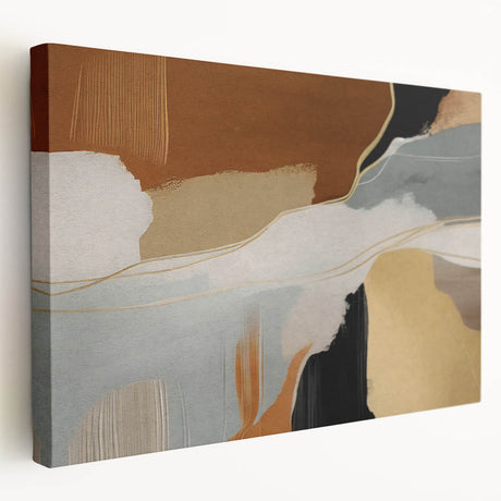 Abstract canvas wall art showcasing vibrant strokes and lines in a modern design, displayed from a side view to highlight its stretched edges and textured surface.