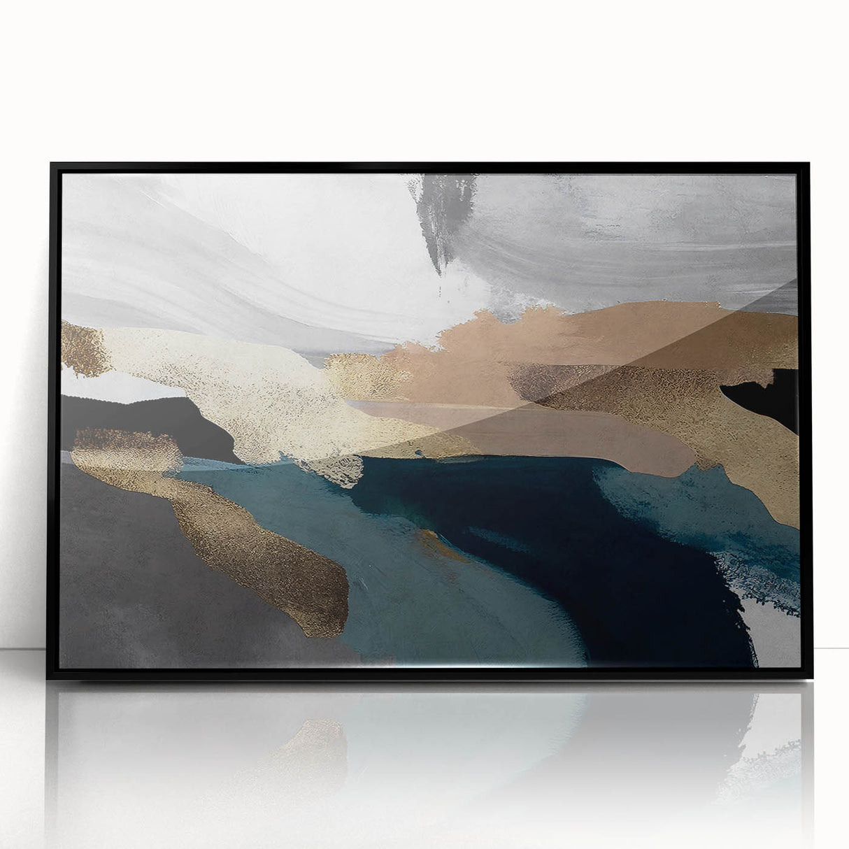 Framed acrylic wall art showcasing an abstract design of colorful strokes and lines, featuring a sleek black frame that enhances its modern aesthetic. Ideal for contemporary home decor.