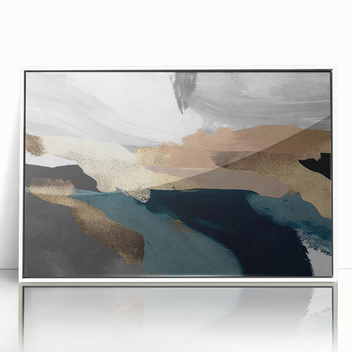 Framed abstract wall art design showcasing colorful strokes and lines on a white background, adding modern elegance to any room decor. Perfect for art enthusiasts.