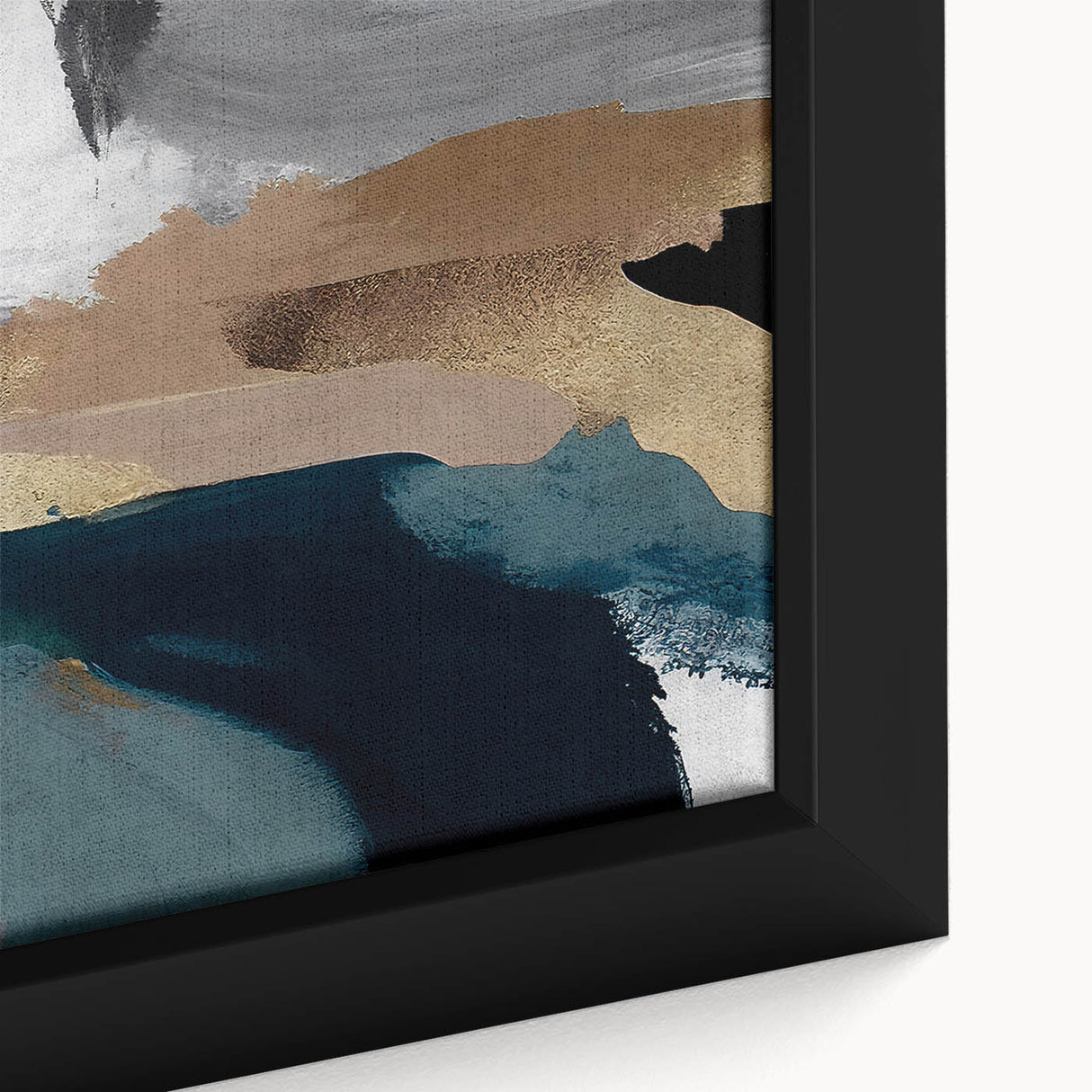 Close-up of a framed canvas artwork showcasing abstract strokes and lines in vibrant colors, ideal for modern home decor or office settings. The design features a blend of bold hues and dynamic shapes, enhancing any interior with a contemporary aesthetic.