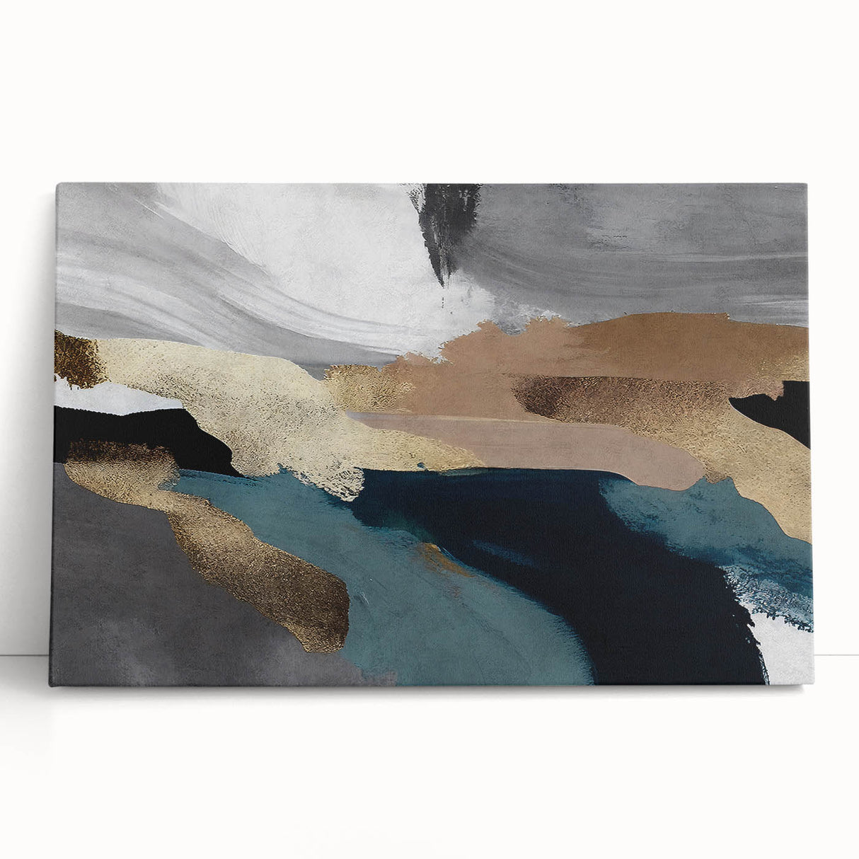 Abstract canvas art featuring dynamic strokes and lines in vibrant hues of blue, green, and yellow, ideal for modern home decor or office spaces. This piece adds a contemporary touch to any wall, enhancing aesthetic appeal and creating a vibrant atmosphere.