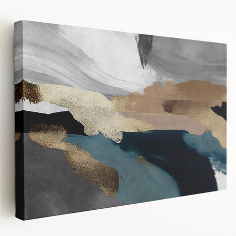Stretched canvas wall art showcasing an abstract design with colorful strokes and lines, ideal for modern home decor, displayed from a side view. The vibrant colors and unique patterns create a dynamic visual impact, perfect for enhancing any living space or gallery wall.