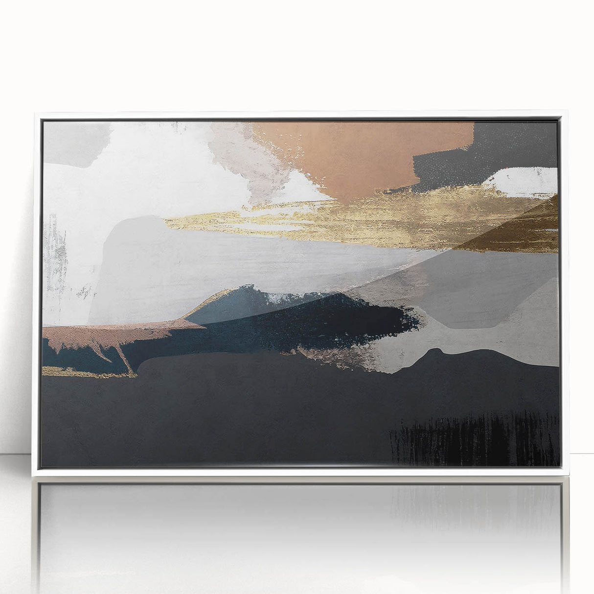 Framed wall art featuring an abstract design of colorful strokes and lines, presented in a sleek white frame, ideal for modern decor and artistic spaces.