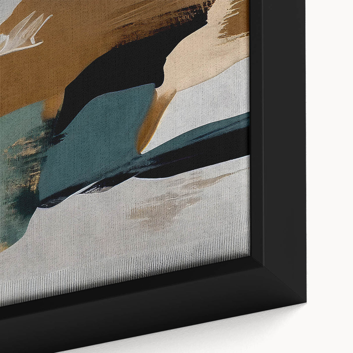 Framed canvas wall art showcasing an abstract design of colorful strokes and lines, featuring vibrant hues of blue, orange, and yellow, perfect for modern decor.