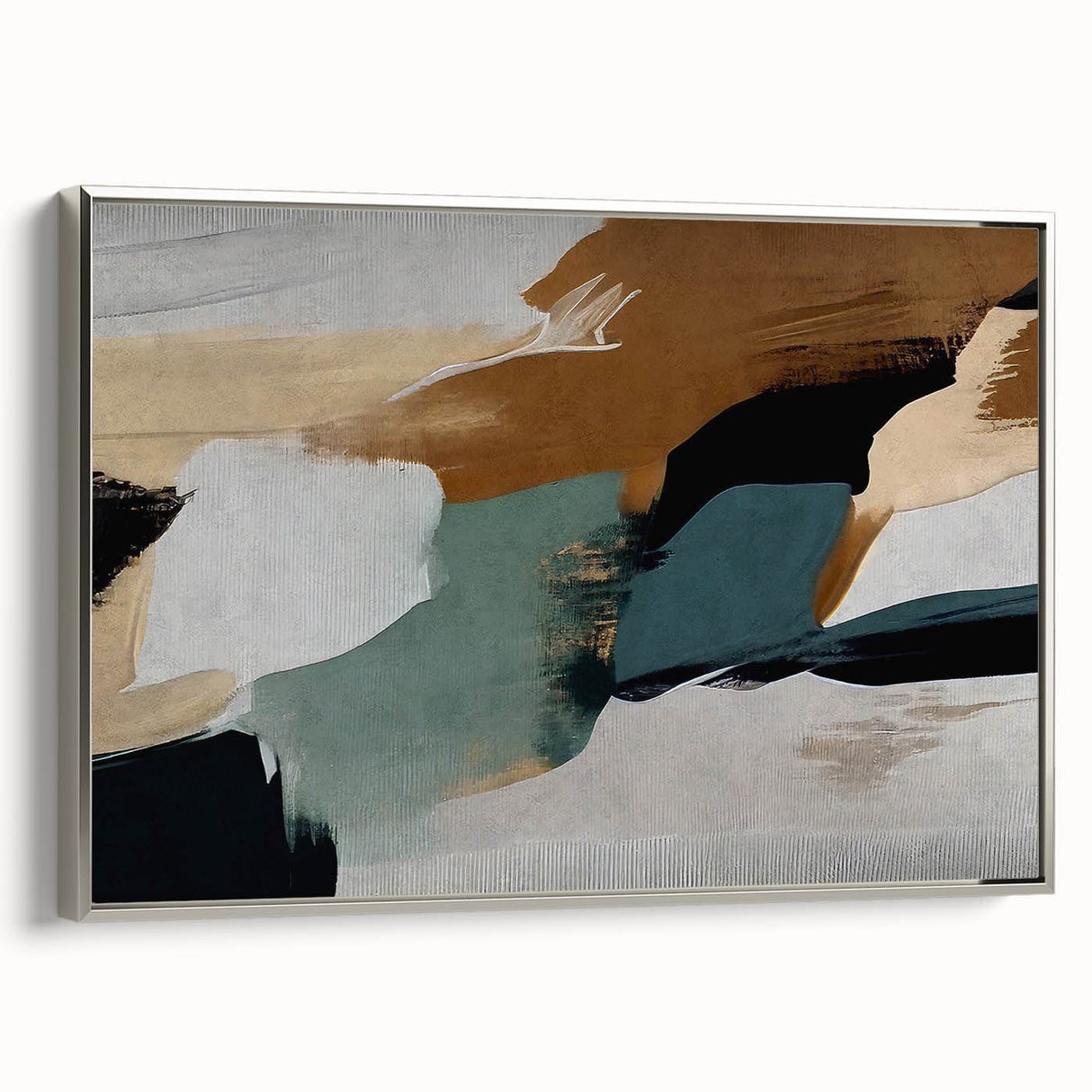 Framed canvas wall art showcasing an abstract design of colorful strokes and lines in silver tones, adding a modern touch to home decor. Ideal for contemporary spaces.