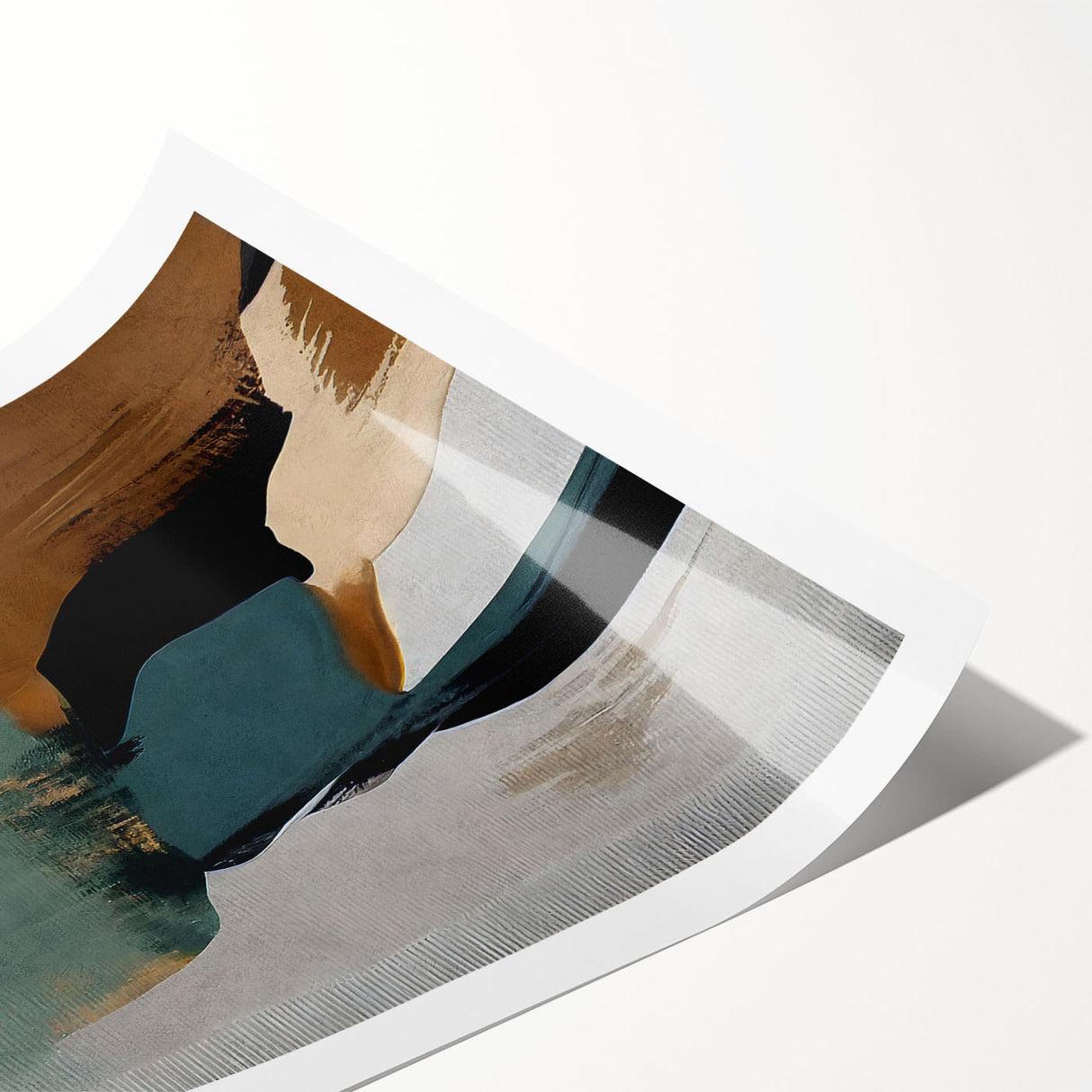 Abstract lines and strokes in earthy tones create a modern wall art design, ideal for contemporary decor. Rolled print packaged in protective tube for easy display.
