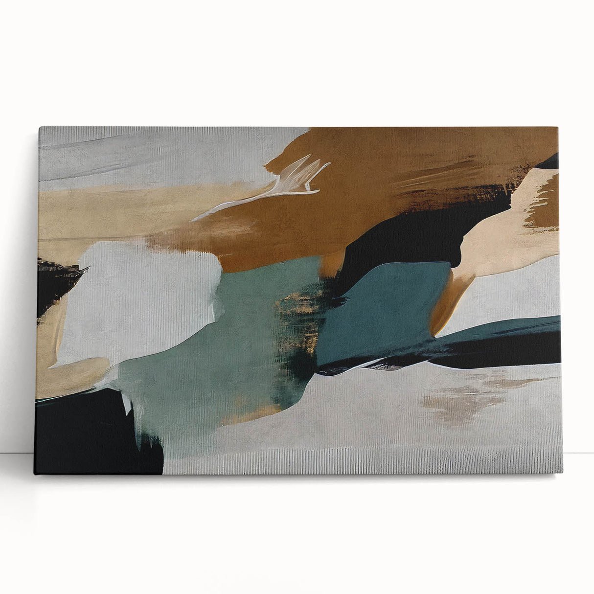 Abstract strokes and lines in vibrant colors create a modern art piece on stretched canvas. Ideal for contemporary decor, this artwork adds a dynamic touch to any space.