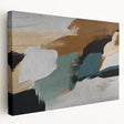 Abstract wall art featuring vibrant strokes and lines in shades of blue, orange, and yellow, displayed in a side view on stretched canvas, ideal for modern decor.