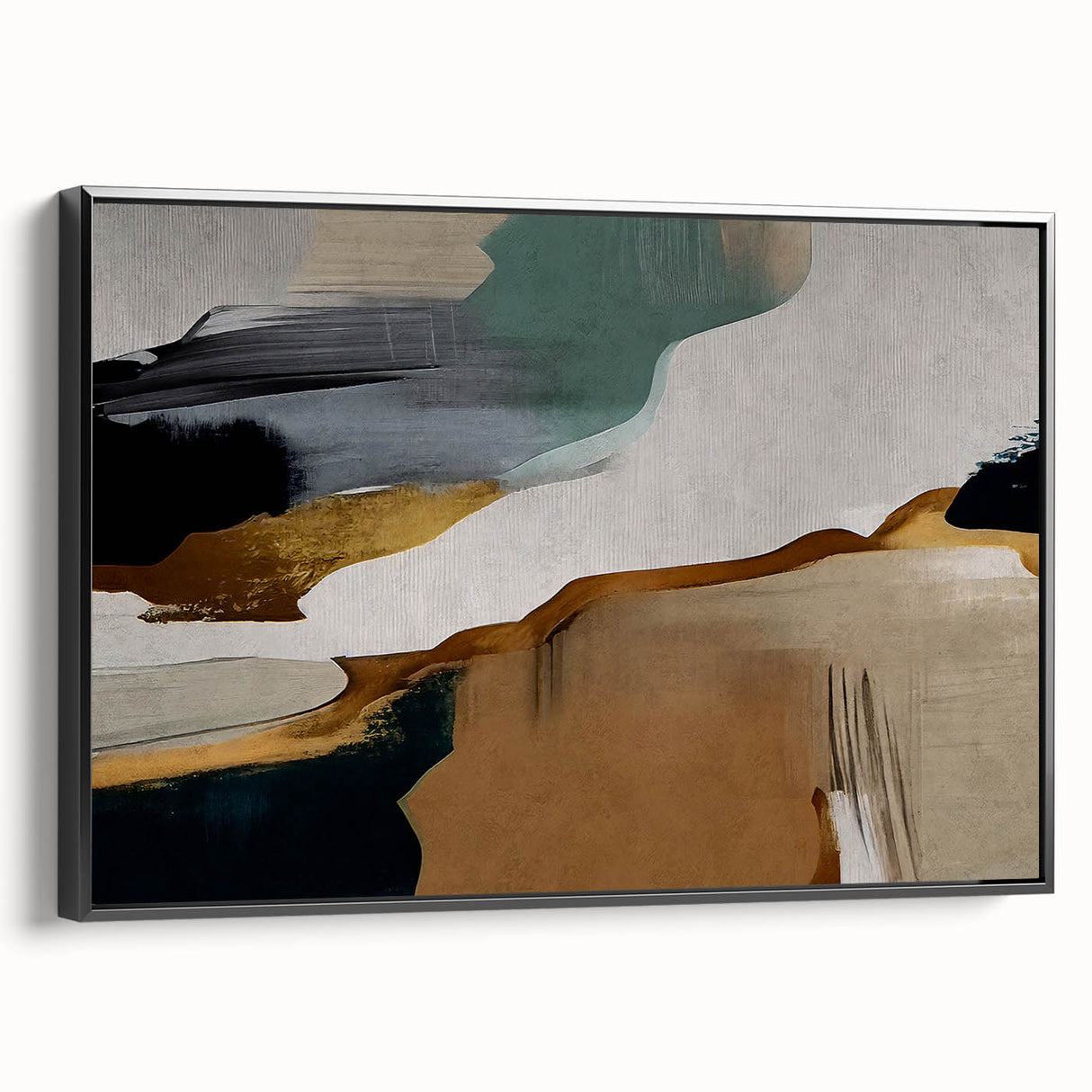 Abstract wall art featuring a modern design of colorful strokes and lines, elegantly framed with a black border, showcasing a side view to emphasize depth and texture. Perfect for contemporary home decor or office spaces, this piece adds a dynamic touch to any environment.