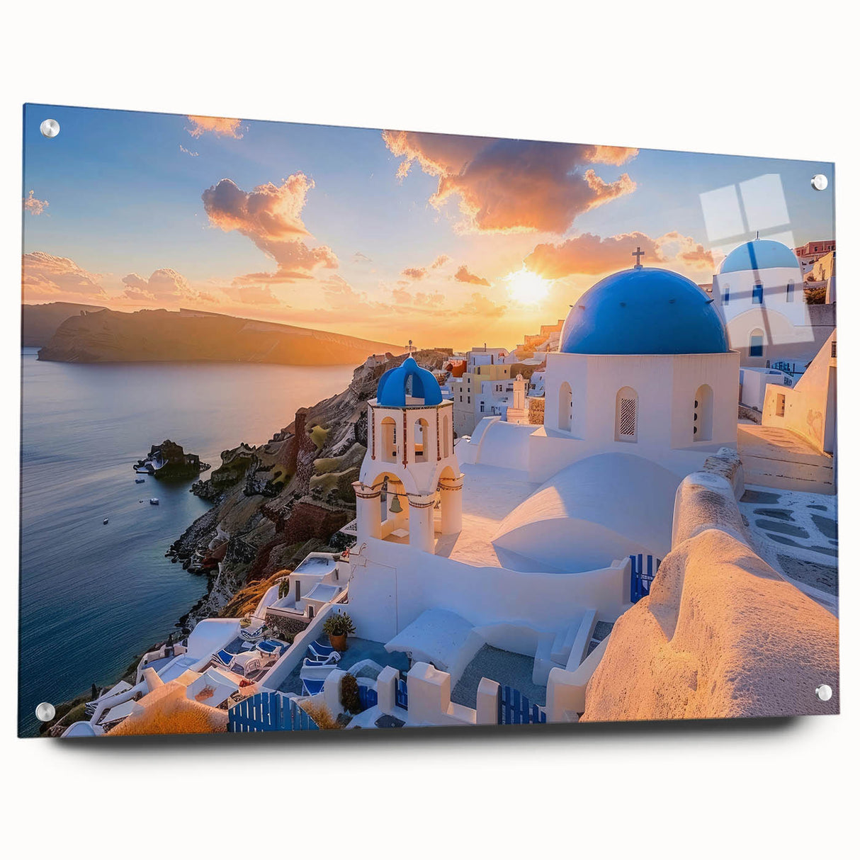 Large abstract wall art on acrylic glass featuring geometric dome designs in muted earth tones.