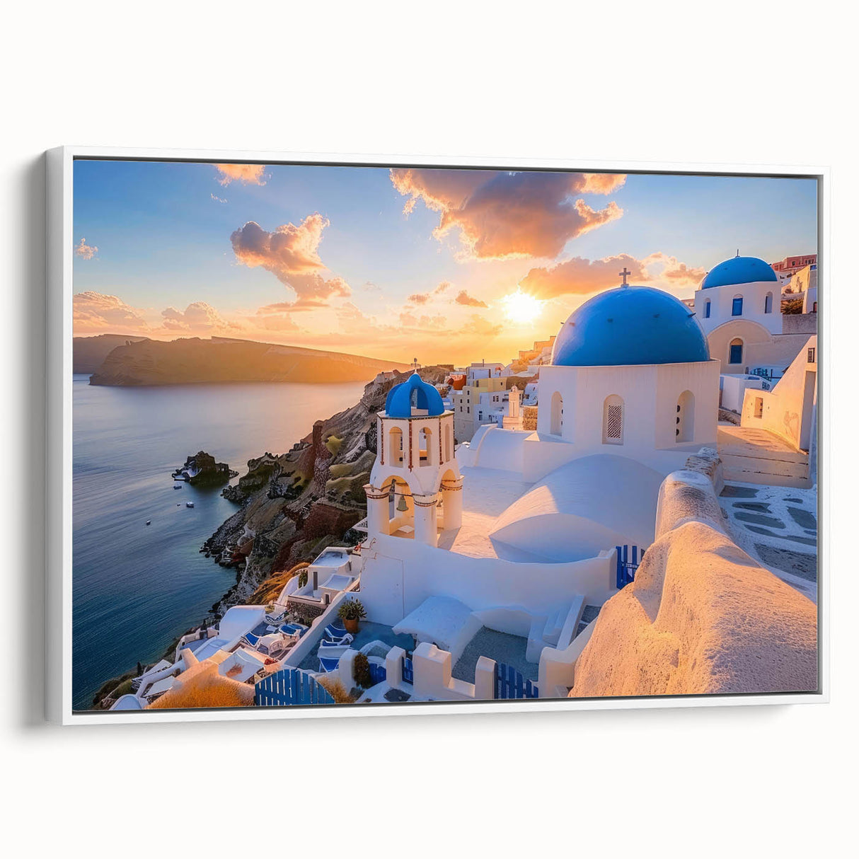 Vintage poster art depicting colorful architectural domes on a large framed canvas, ideal for living room decor.