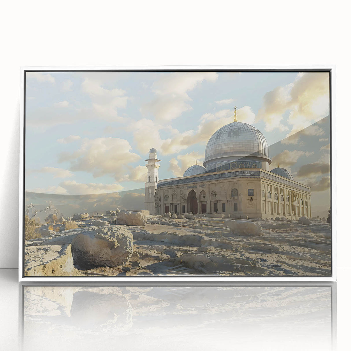 Art deco poster featuring symmetrical domes in muted gray, ideal for modern nursery wall decor, acrylic framed.
