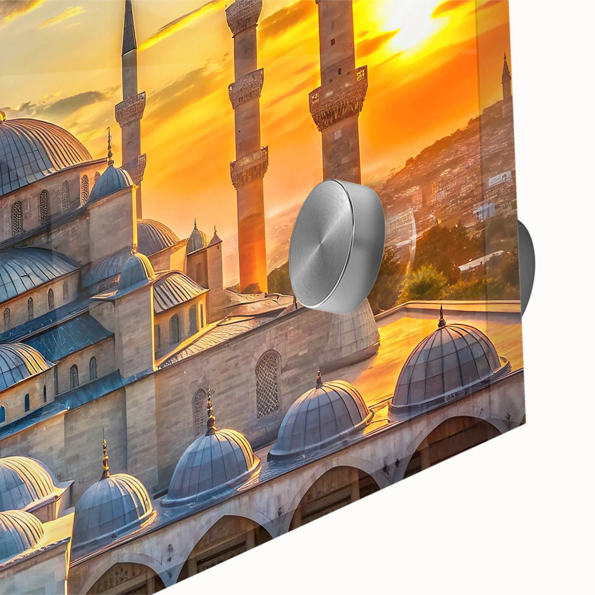 Mid-century modernist abstract design in muted earth tones on a large acrylic print, ideal for dining room art.