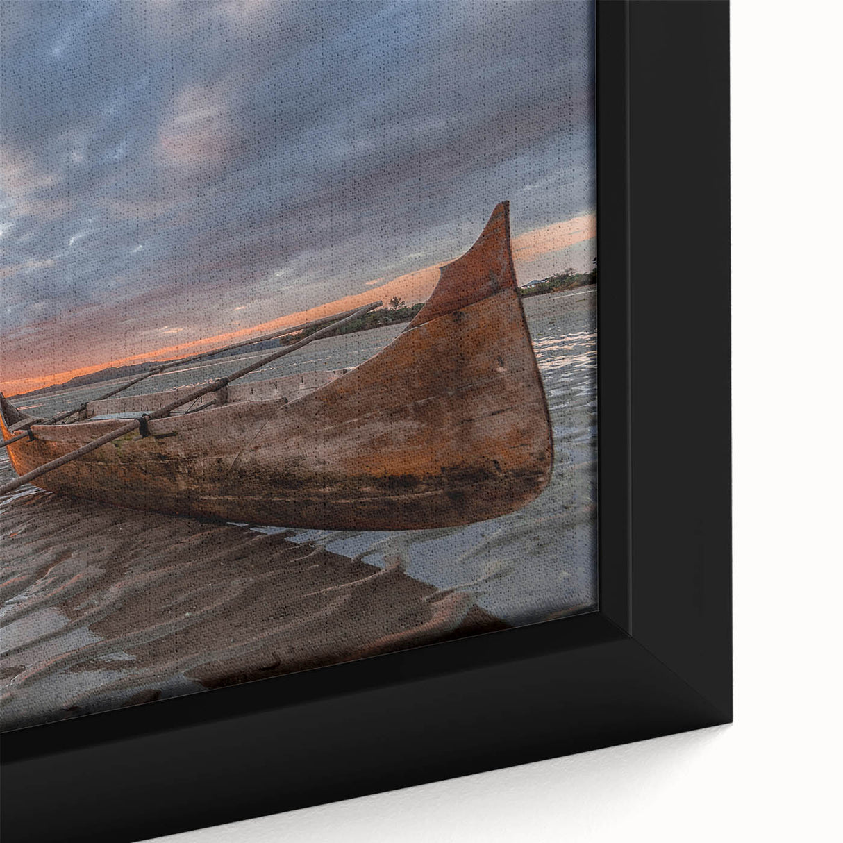 Extra large framed canvas depicting a textured, colorful Madagascar scenery in black, ideal for living room decor.