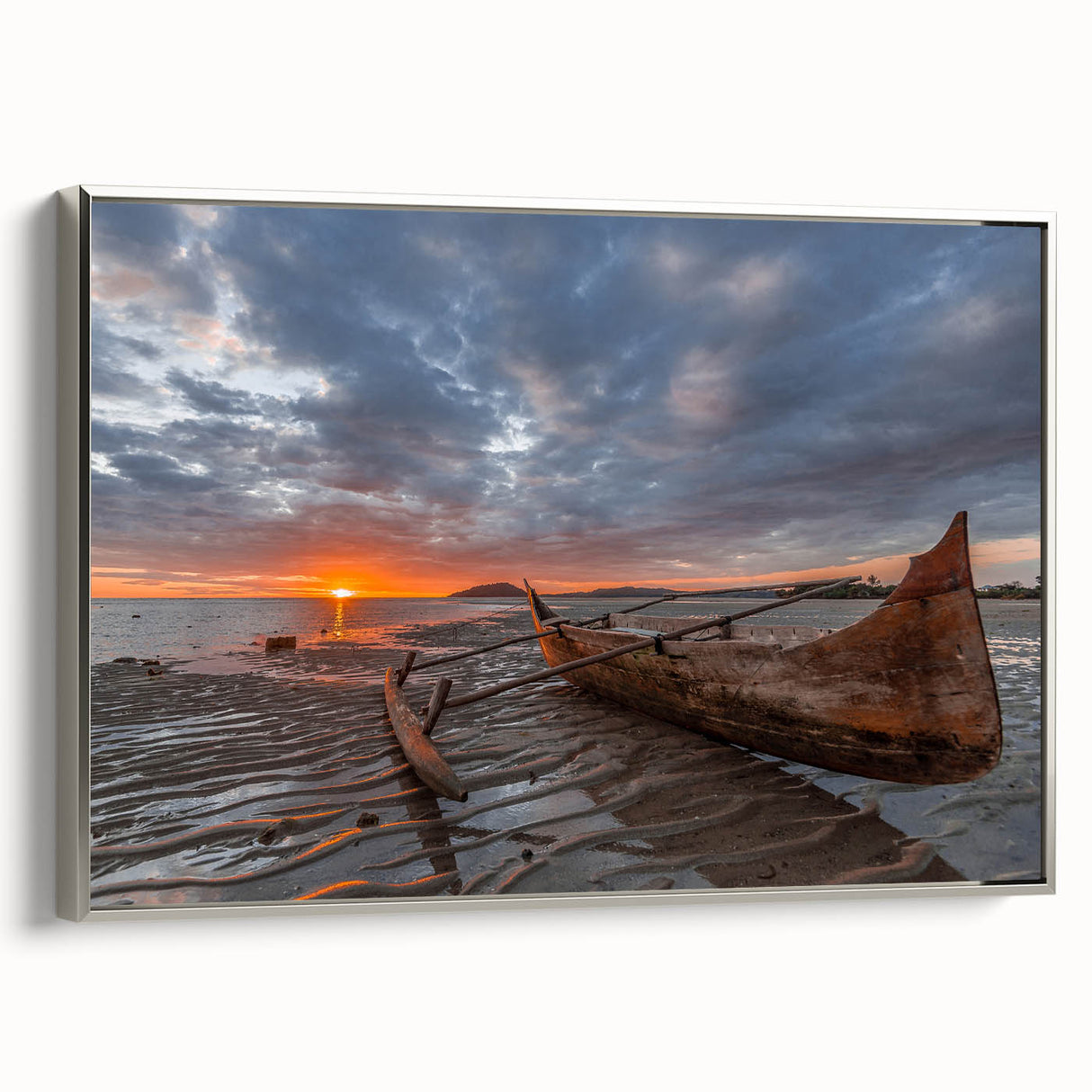 Vintage poster art of Madagascar scenery in vibrant colors on a framed canvas, ideal for living room decor.