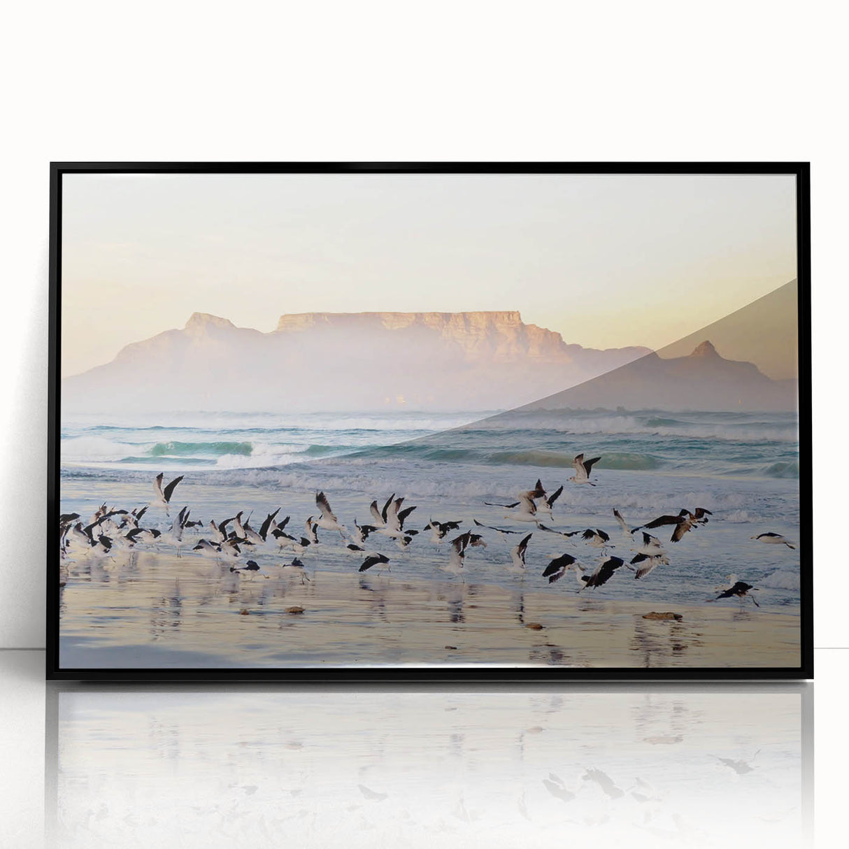 Large abstract wall art depicting a stylized South African landscape in muted earth tones on a framed acrylic.