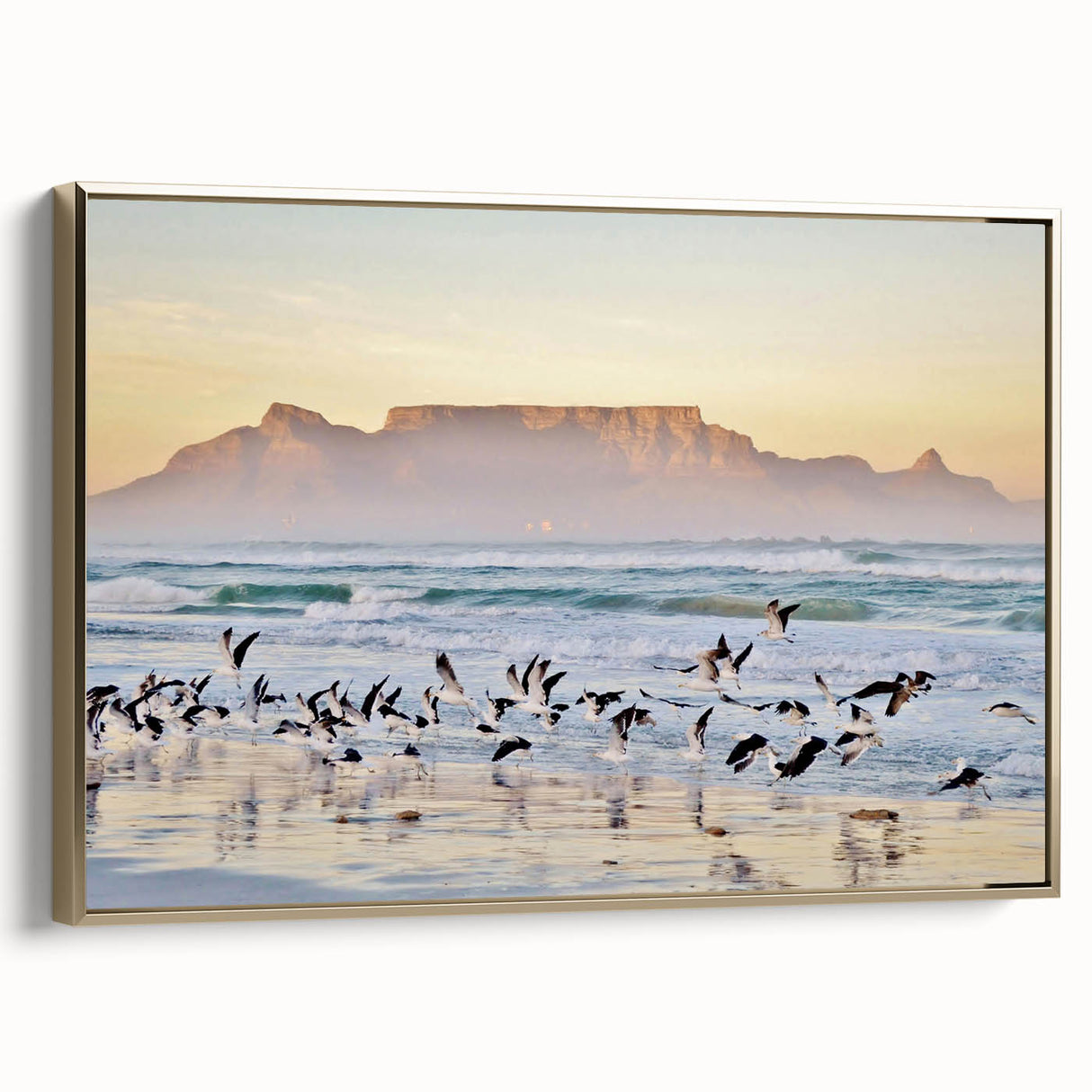 Framed canvas wall art depicting a South African landscape in muted earth tones, ideal for bedroom decor.