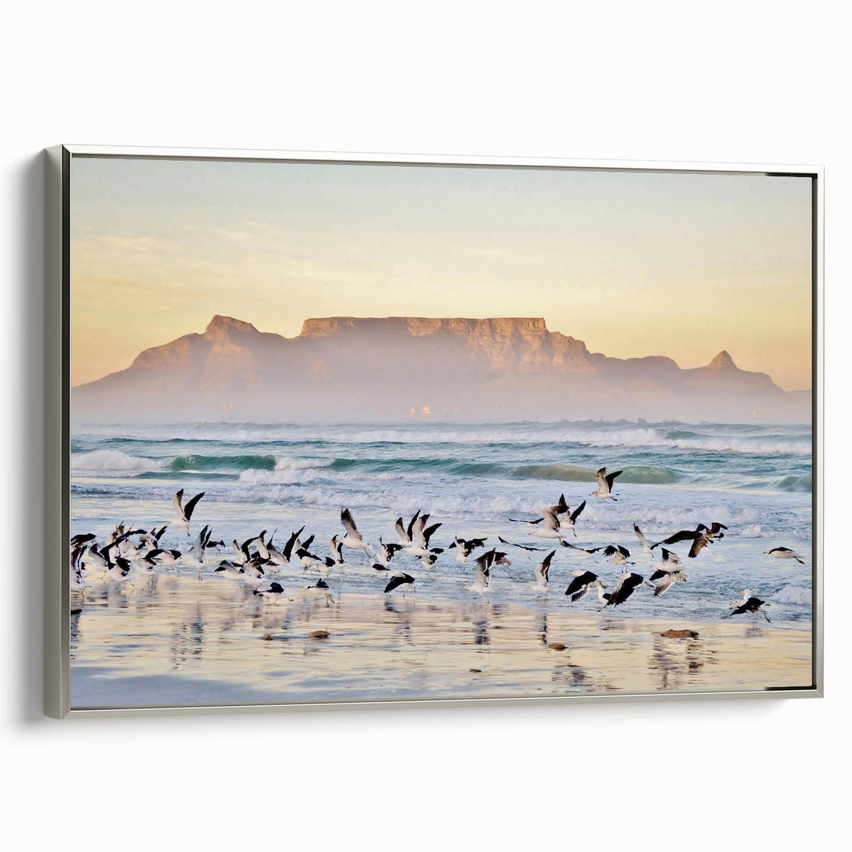 Framed canvas featuring a colorful vintage-style landscape painting of South Africa.