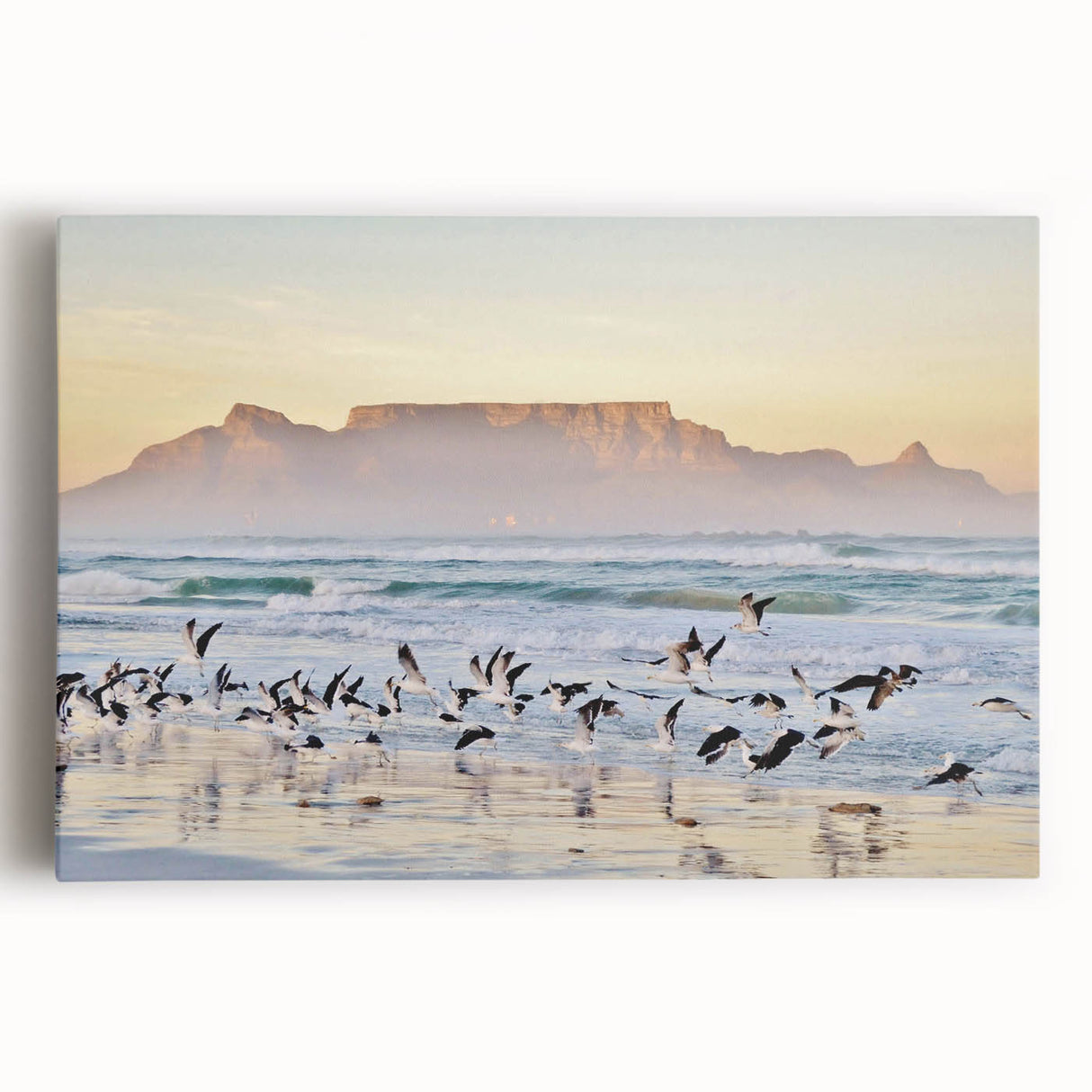 Black and white stretched canvas of African savannah scene, ideal for kitchen wall art or bedroom ambiance.
