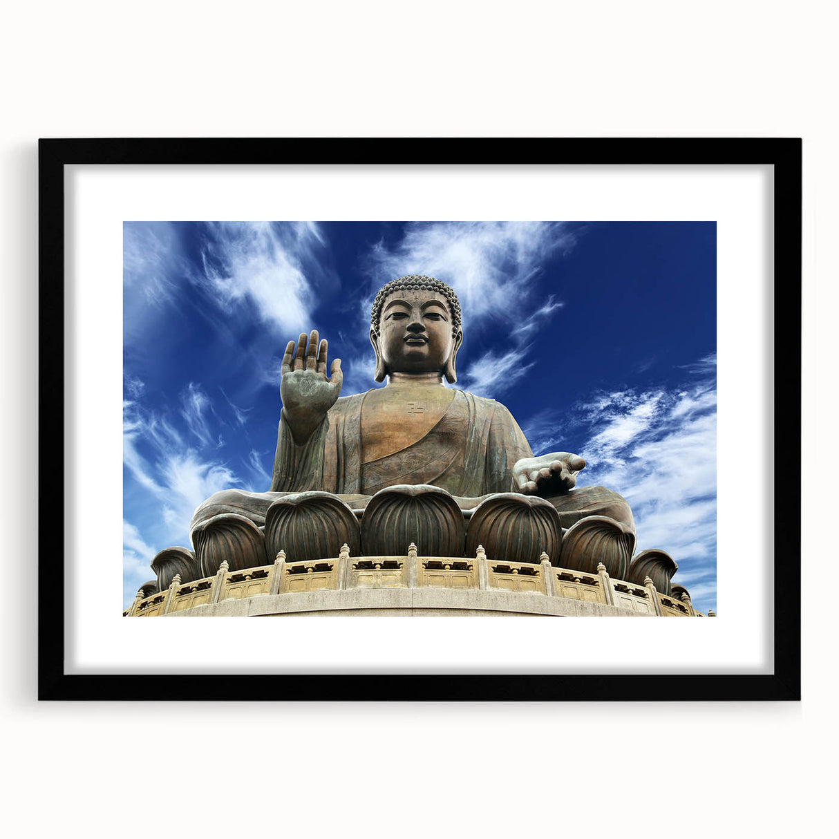 Abstract art print of a colorful Hong Kong skyline with textured brush strokes on a large framed canvas.