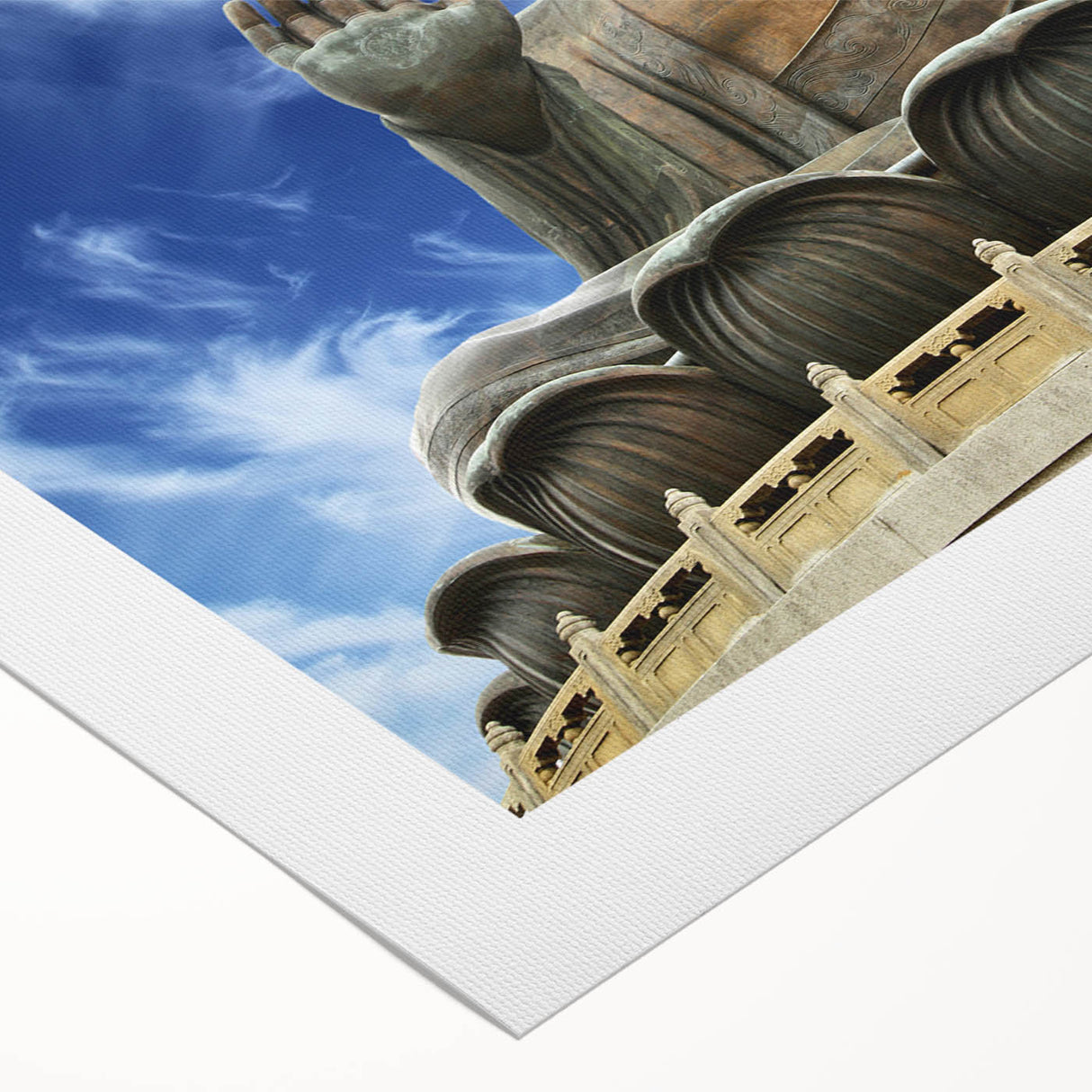 Art deco poster of Hong Kong skyline in muted gray and blue tones on rolled canvas, suitable for dining room wall art.